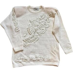 Bonnie Boerer Vintage 80s White Sweater Beaded Abstract Embellished Women’s S/P